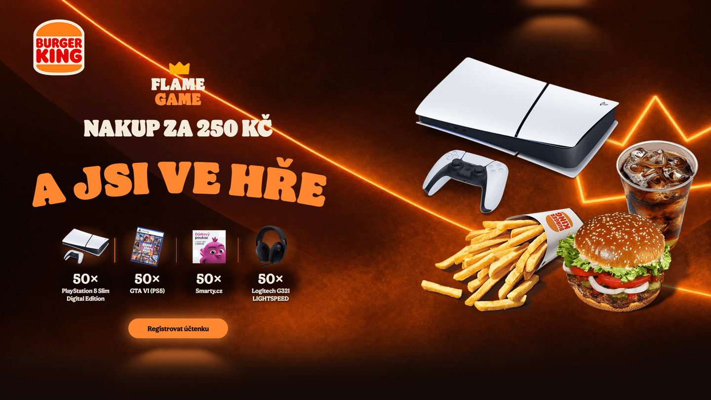 Dej si Burger King a vyhraj PS5, GTA VI, sluchátka Logitech nebo útratu ve Smarty